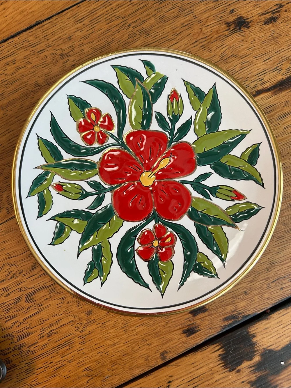 7 inch Handmade Ceramic Plate with Gold Trim, Rodos, Greece / Manousakis
